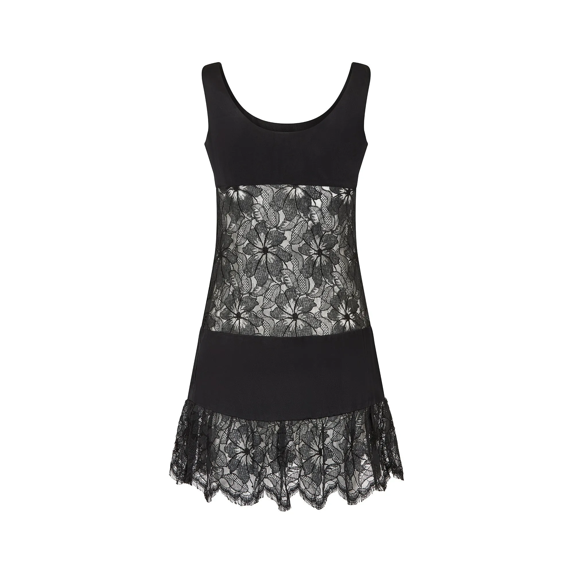 1960s Gerald McCann Black Satin and Floral Lace Cutout Dress