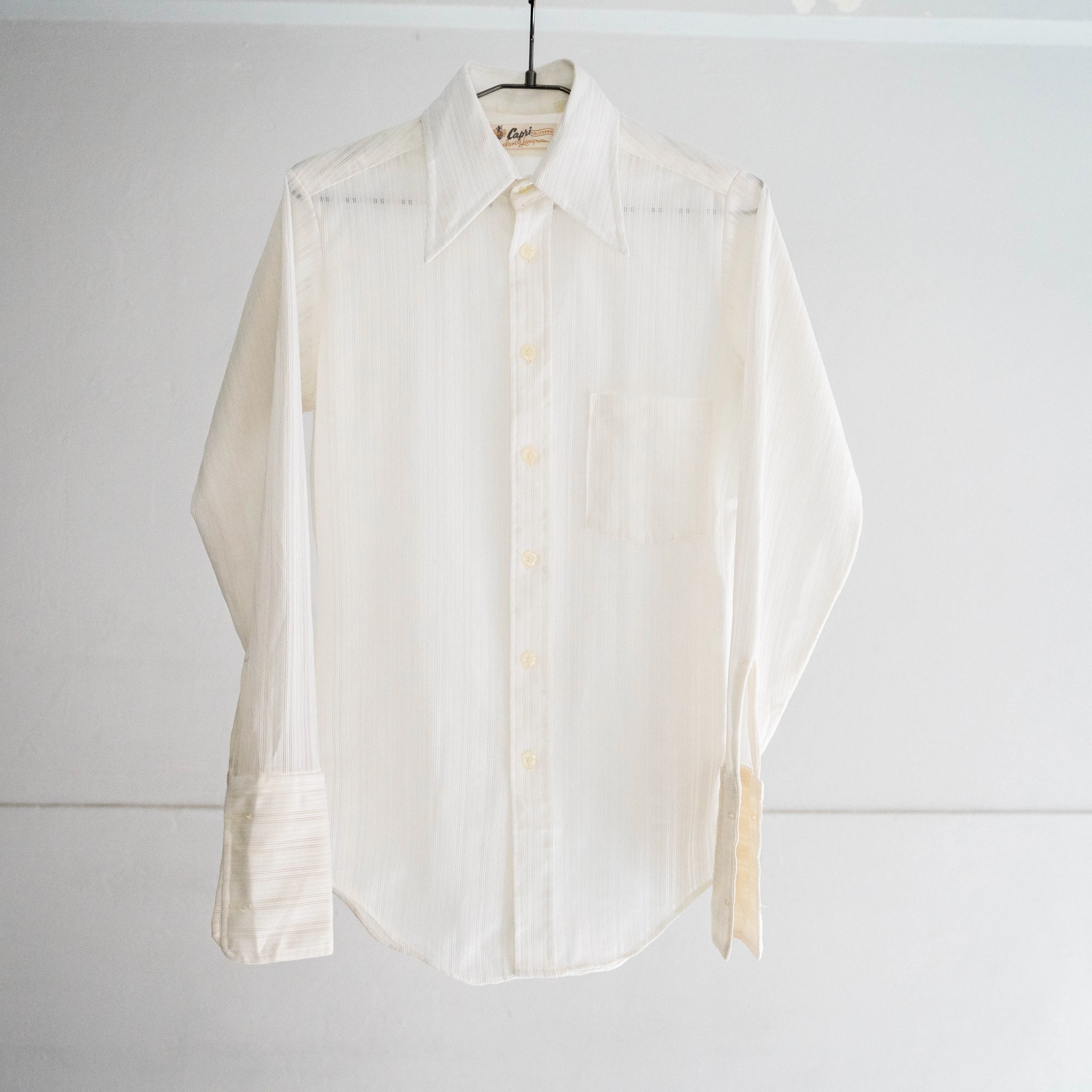 1970-80s white see-through stripe long point dress shirt 'dead stock'