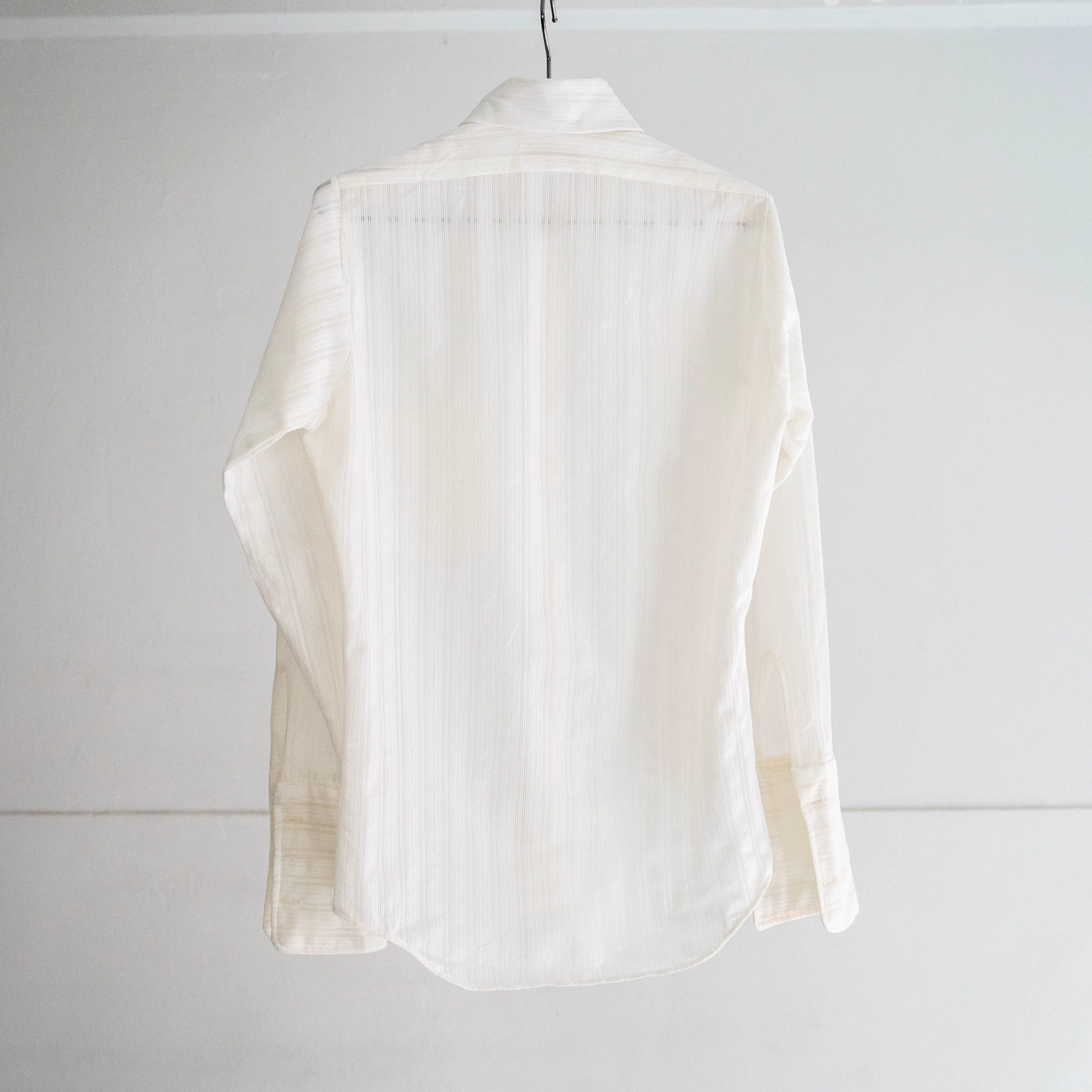 1970-80s white see-through stripe long point dress shirt 'dead stock'