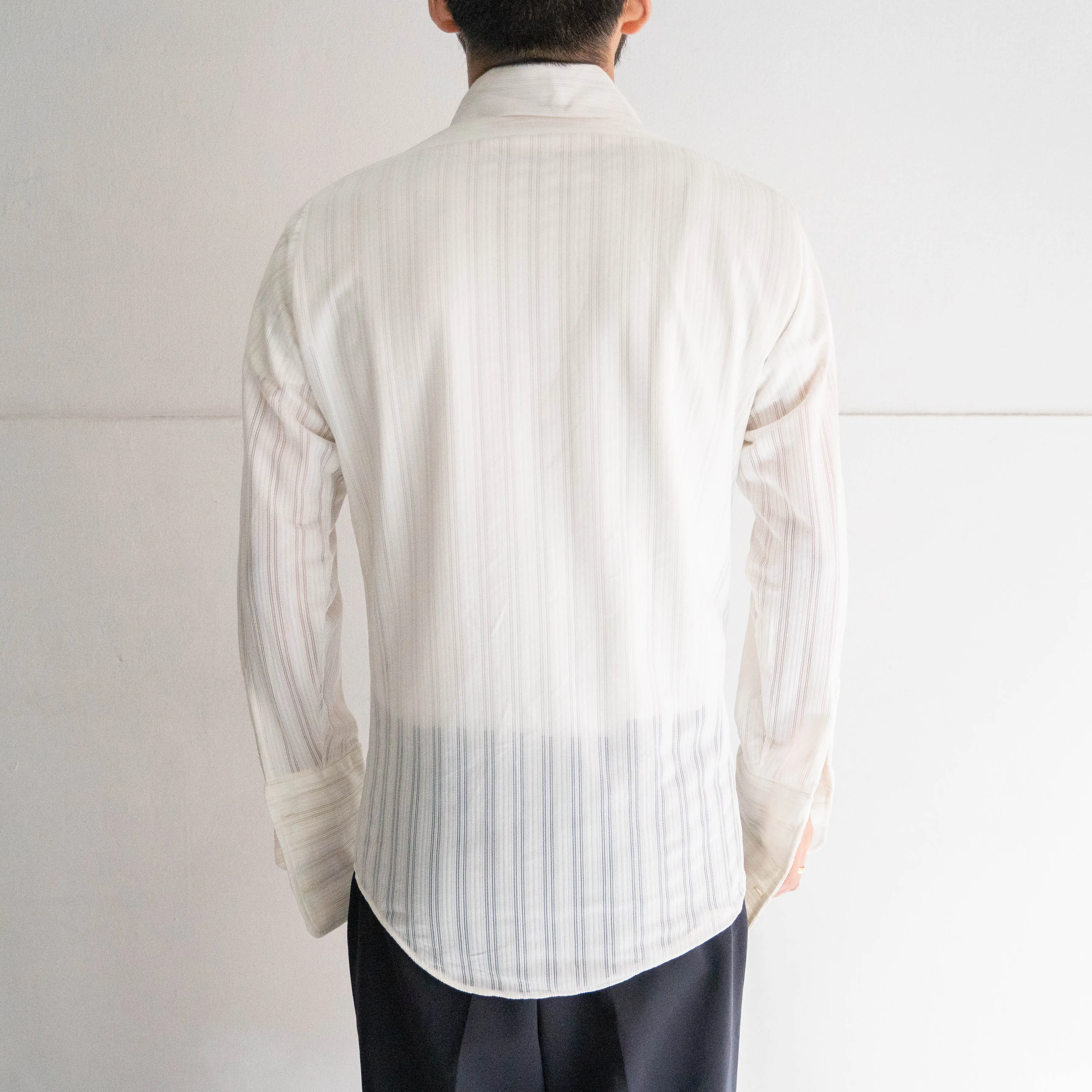 1970-80s white see-through stripe long point dress shirt 'dead stock'