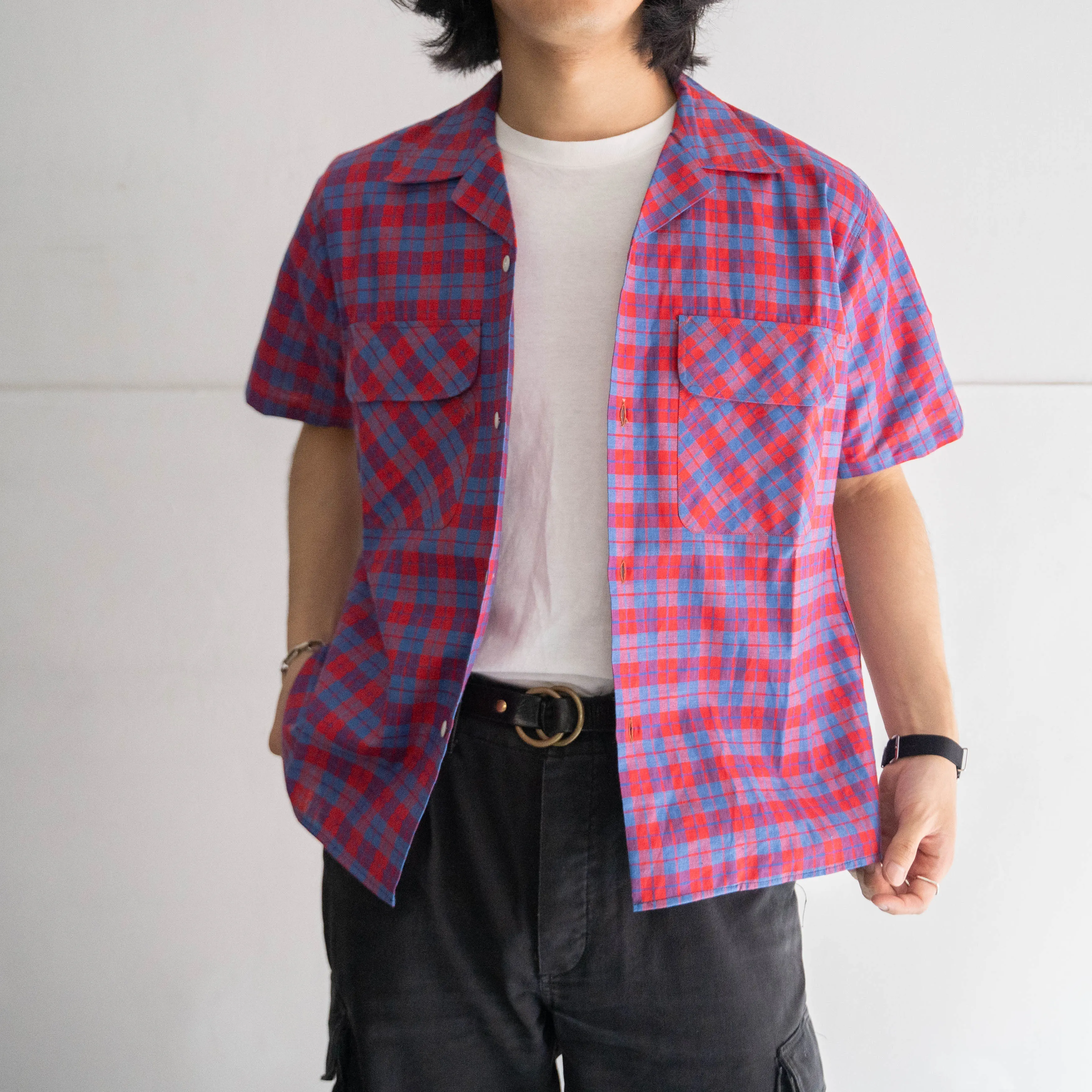 1970s french red base check shirt 'dead stock' -remake-