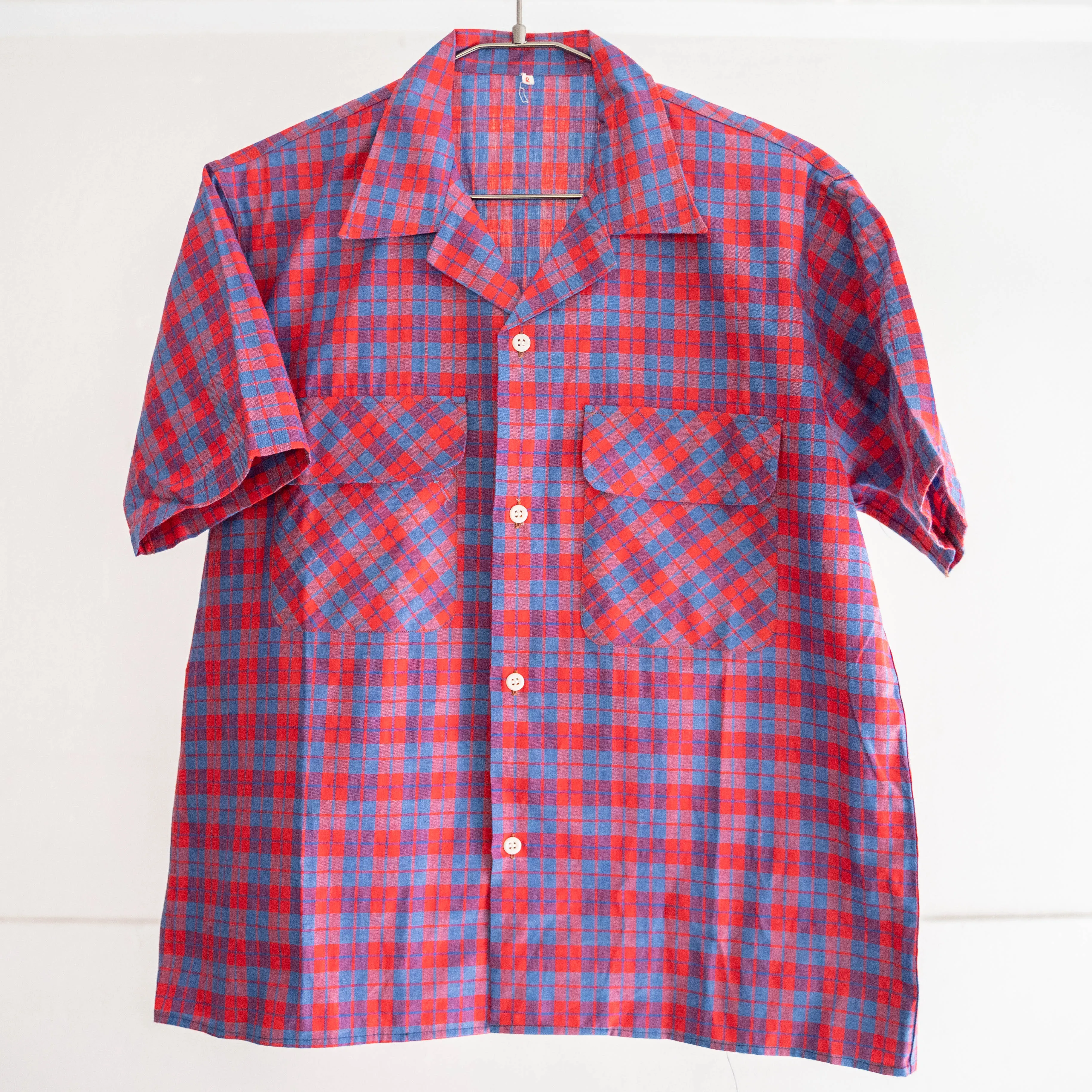 1970s french red base check shirt 'dead stock' -remake-