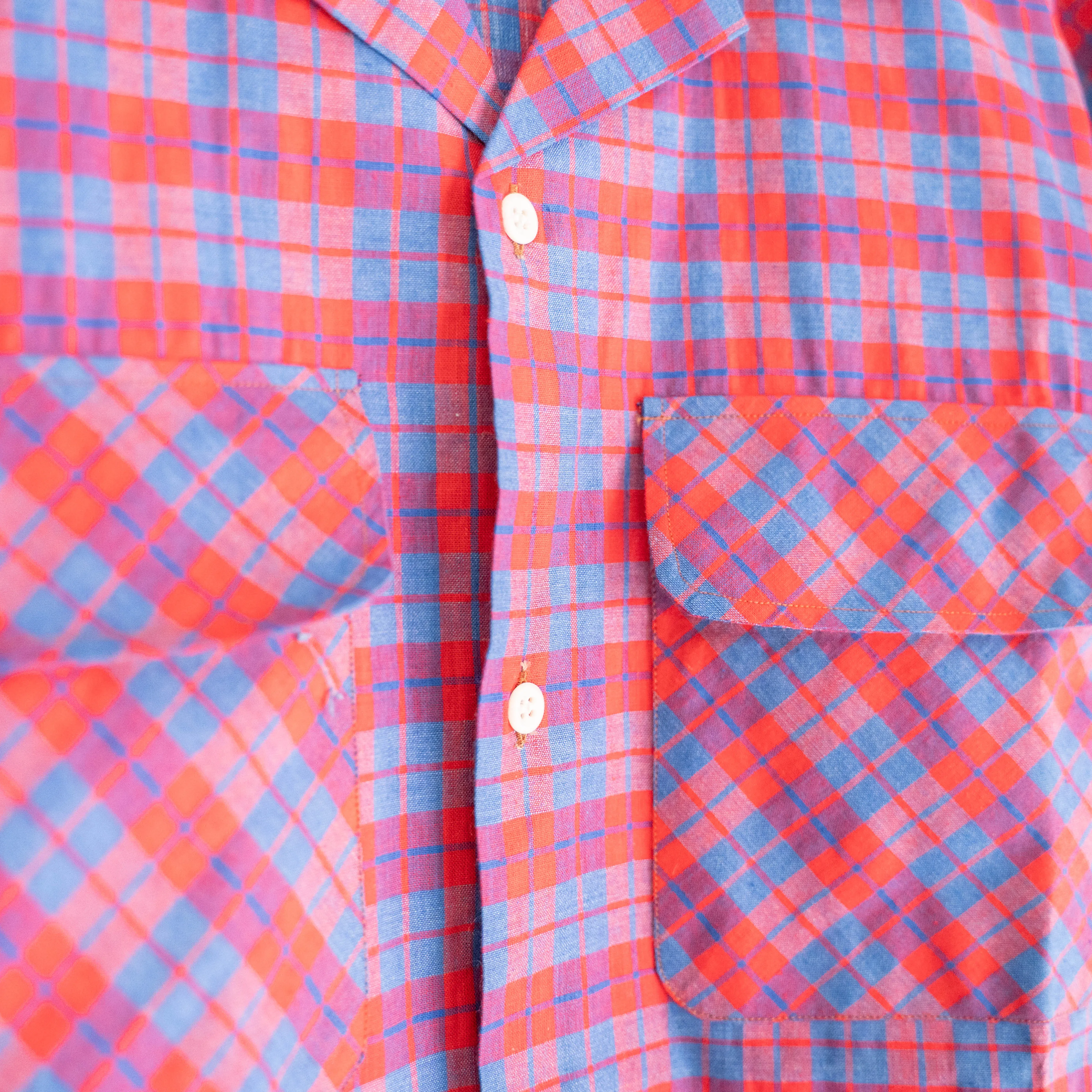 1970s french red base check shirt 'dead stock' -remake-