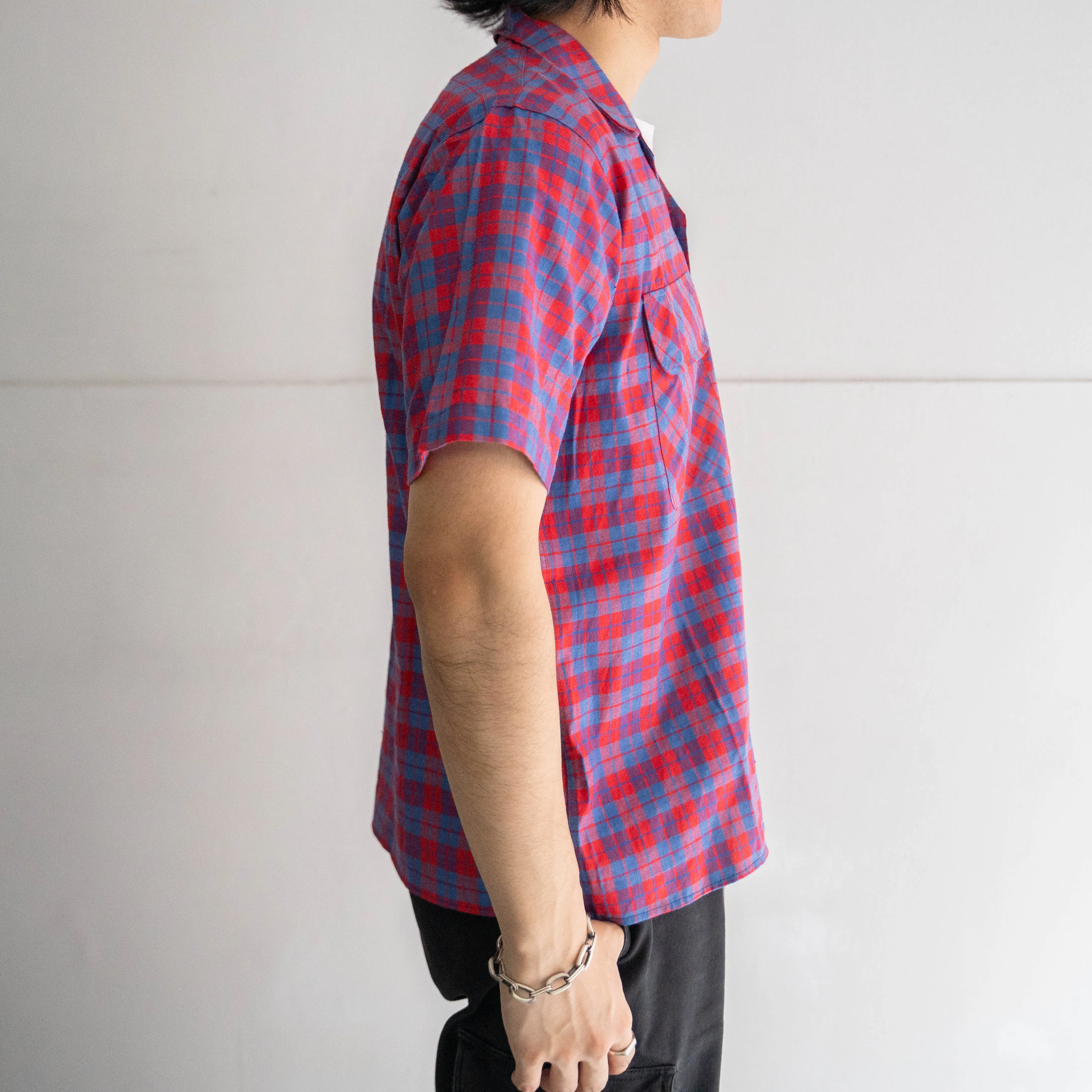 1970s french red base check shirt 'dead stock' -remake-