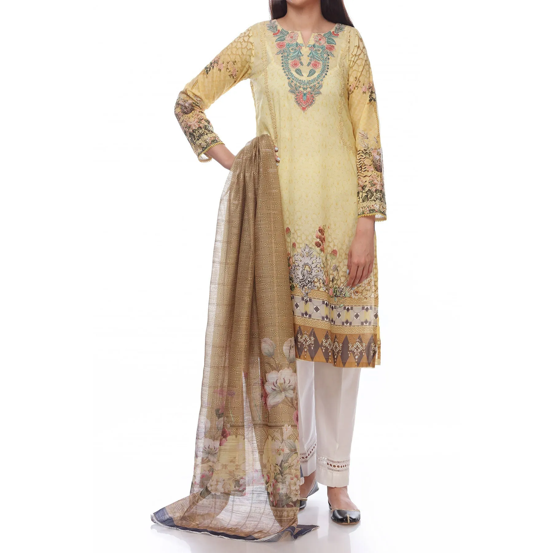 2PC- Digital Printed Lawn Embroidered Shirt With Dupatta PS2345