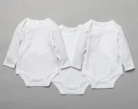 3 Pack Long Sleeve Bodysuits Plain White (0-12 Months)-T20805