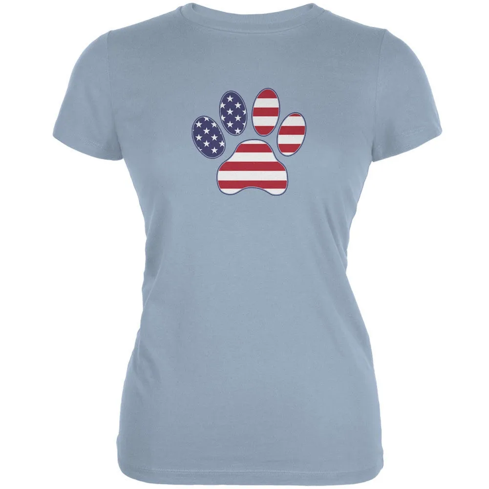 4th of July Patriotic Dog Paw Aqua Juniors Soft T-Shirt