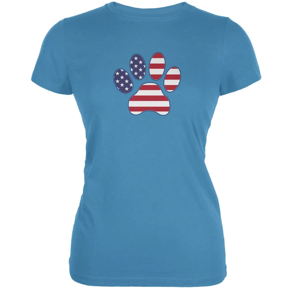 4th of July Patriotic Dog Paw Aqua Juniors Soft T-Shirt