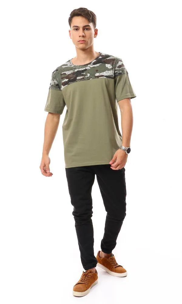 94886 Upper Self Pattern Cotton T-Shirt - Olive