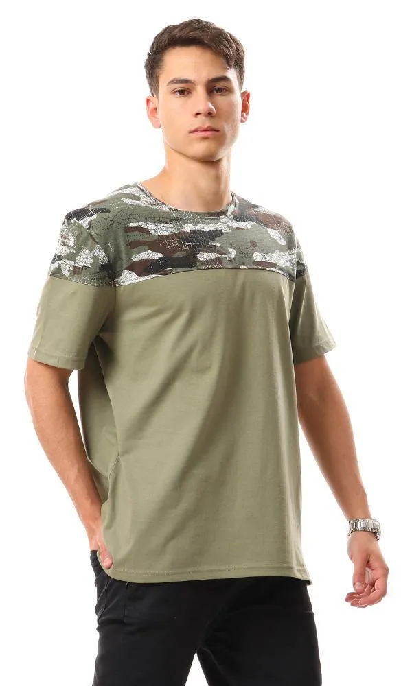 94886 Upper Self Pattern Cotton T-Shirt - Olive