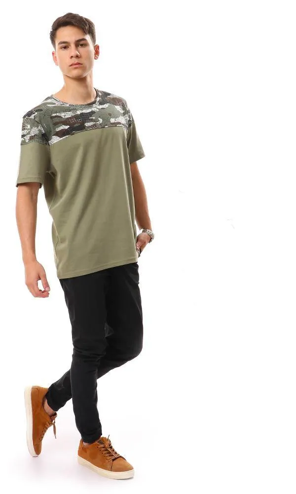 94886 Upper Self Pattern Cotton T-Shirt - Olive