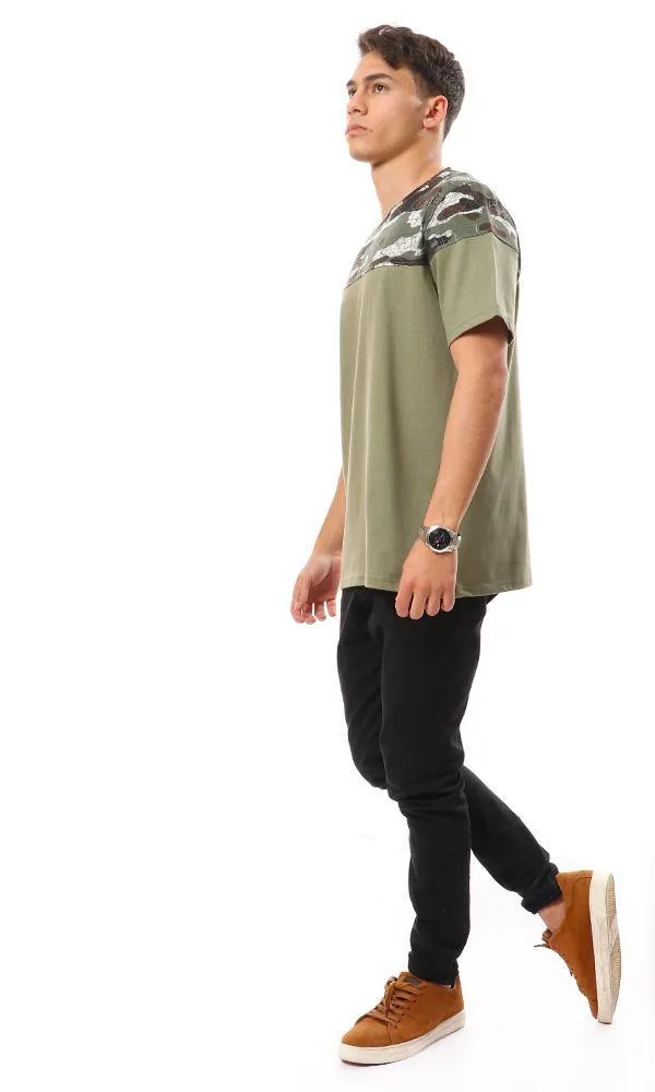 94886 Upper Self Pattern Cotton T-Shirt - Olive