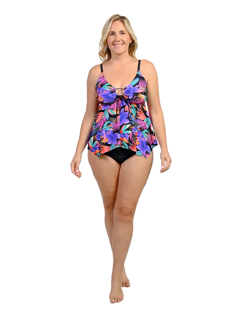 A racerback a-line tankini with a short bottom