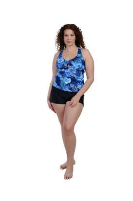 A racerback a-line tankini with a short bottom