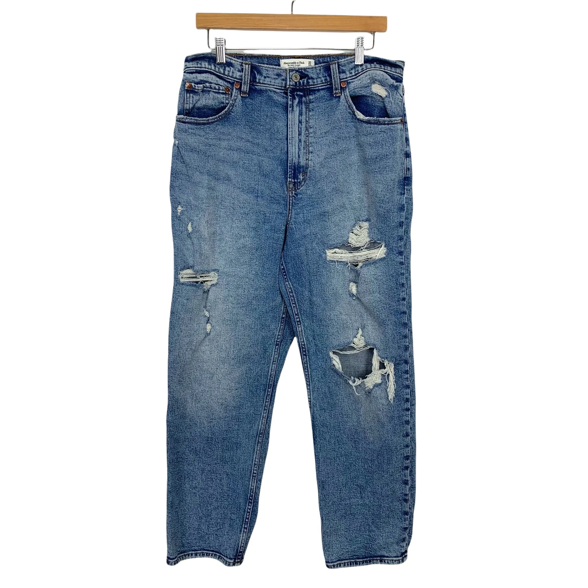 Abercrombie & Fitch The Ankle Straight Ultra High Rise Distressed Jeans- Size 32/14R (Inseam 25”, sold out online)