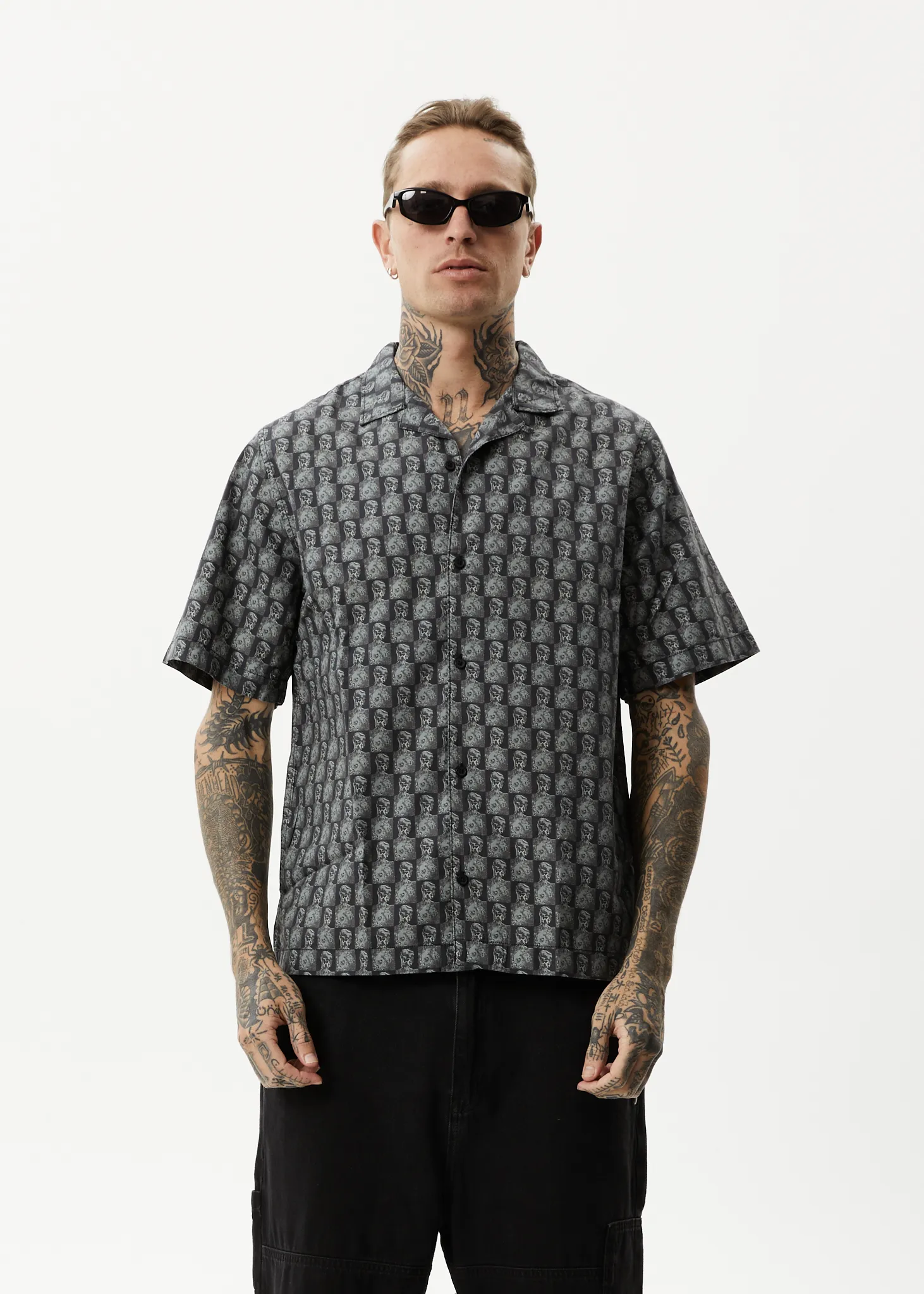 AFENDS Mens Worldstar - Cuban Short Sleeve Shirt - Black