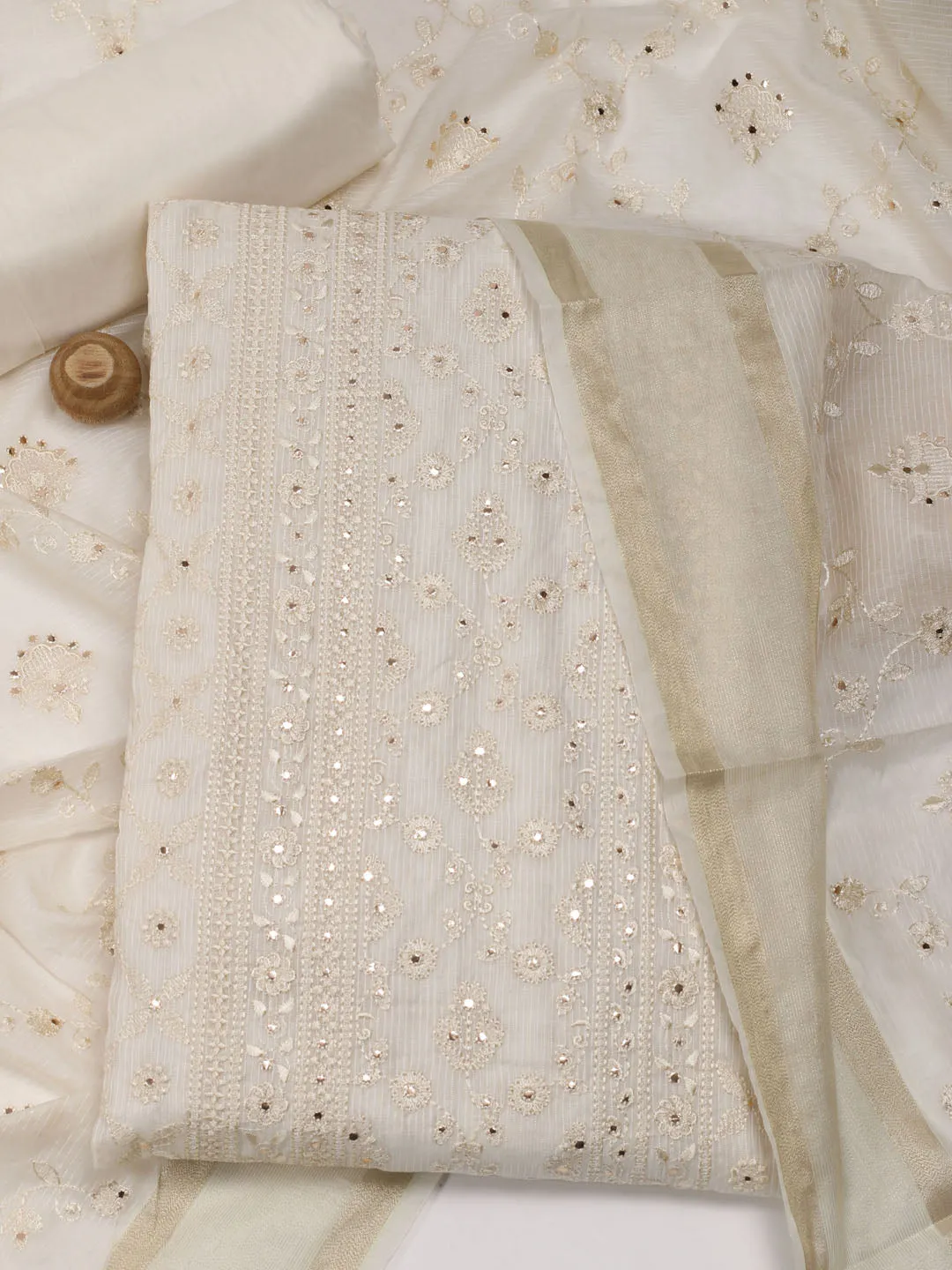 All Over Embroidered Chanderi Unstitched Suit Piece With Dupatta