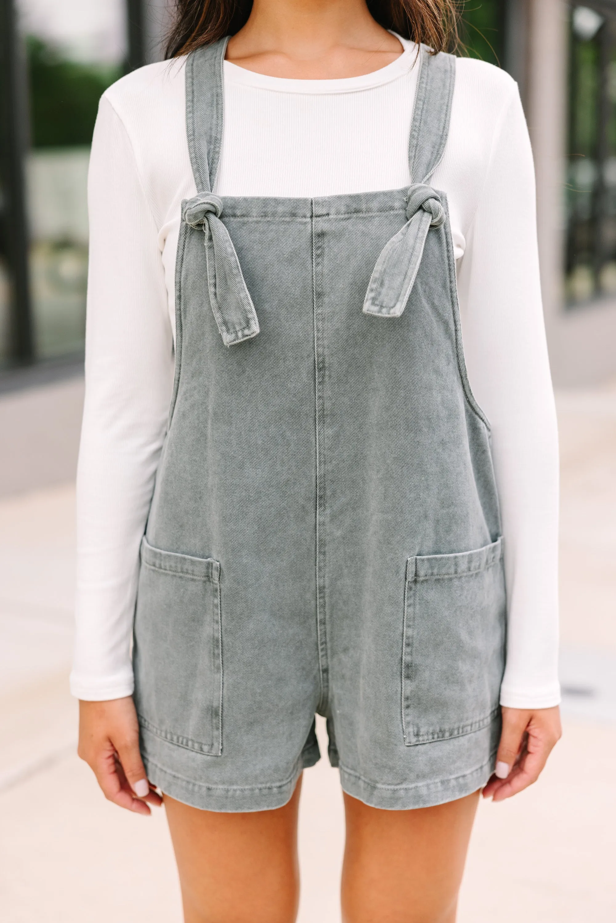 All You Can See Gray Denim Overalls