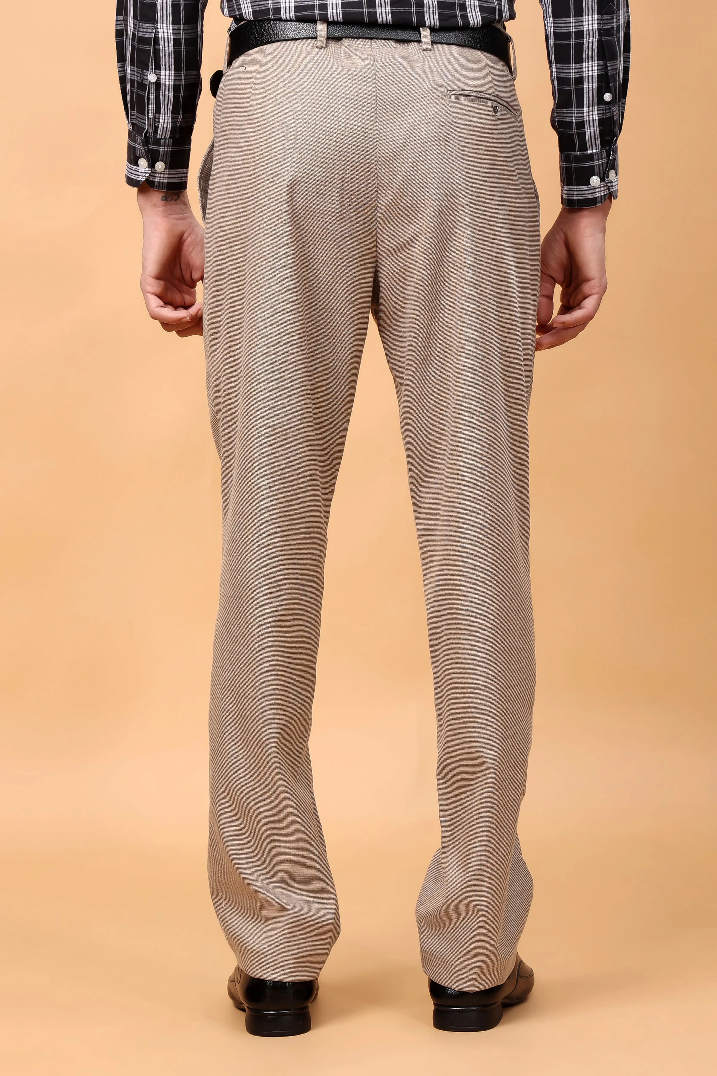 Almond Beige Textured Stretch Trousers