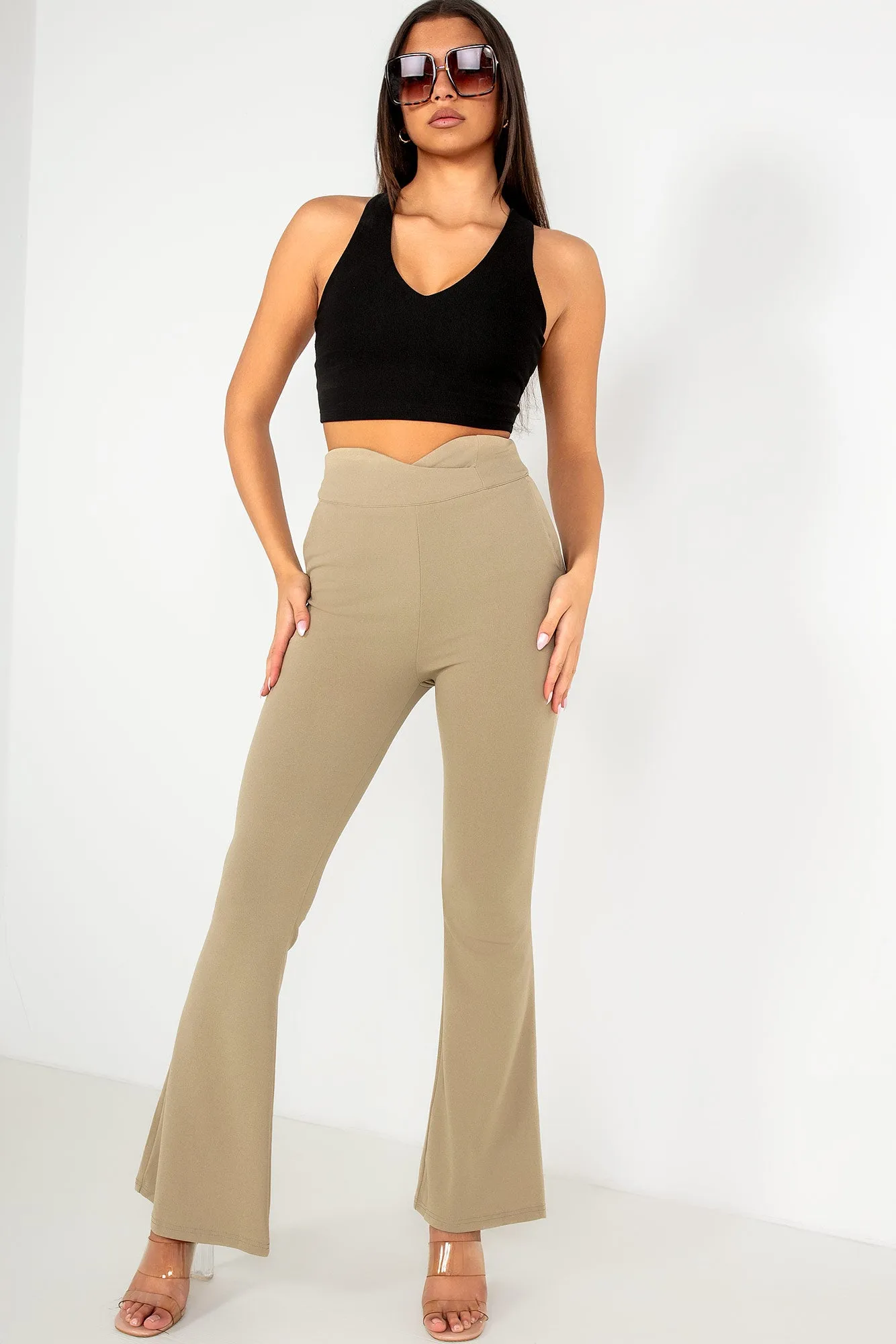 Ari Taupe High Waist Flared Trousers