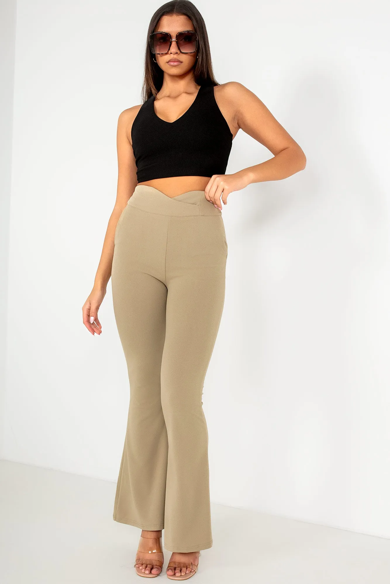 Ari Taupe High Waist Flared Trousers