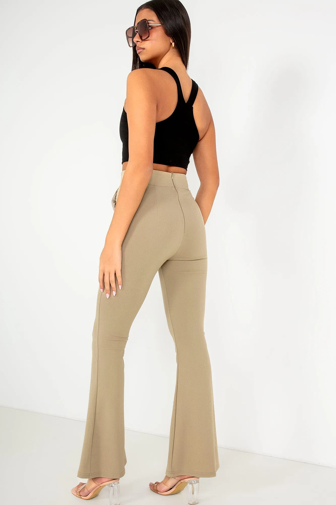 Ari Taupe High Waist Flared Trousers