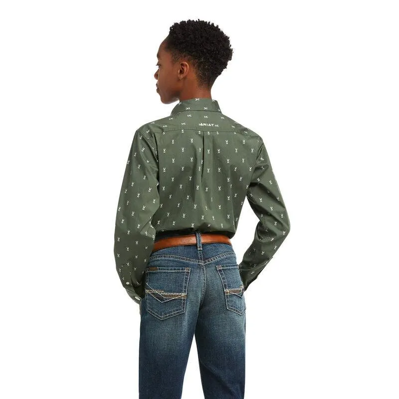 Ariat Boy's Hemlock Green Button Up Classic Fit Western Shirt 10038075