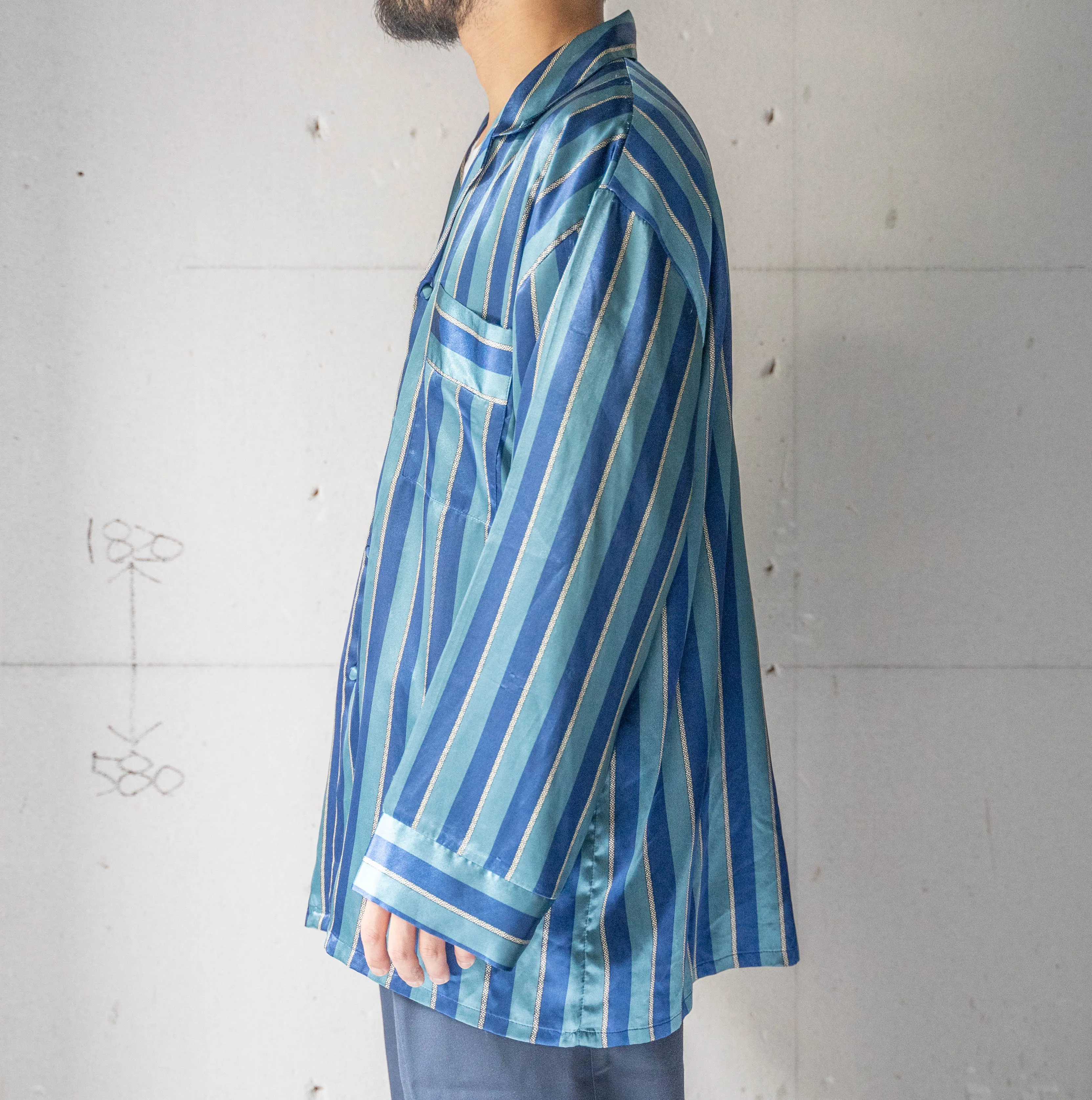 around 1990s Europe blue based stripe pajama shirt