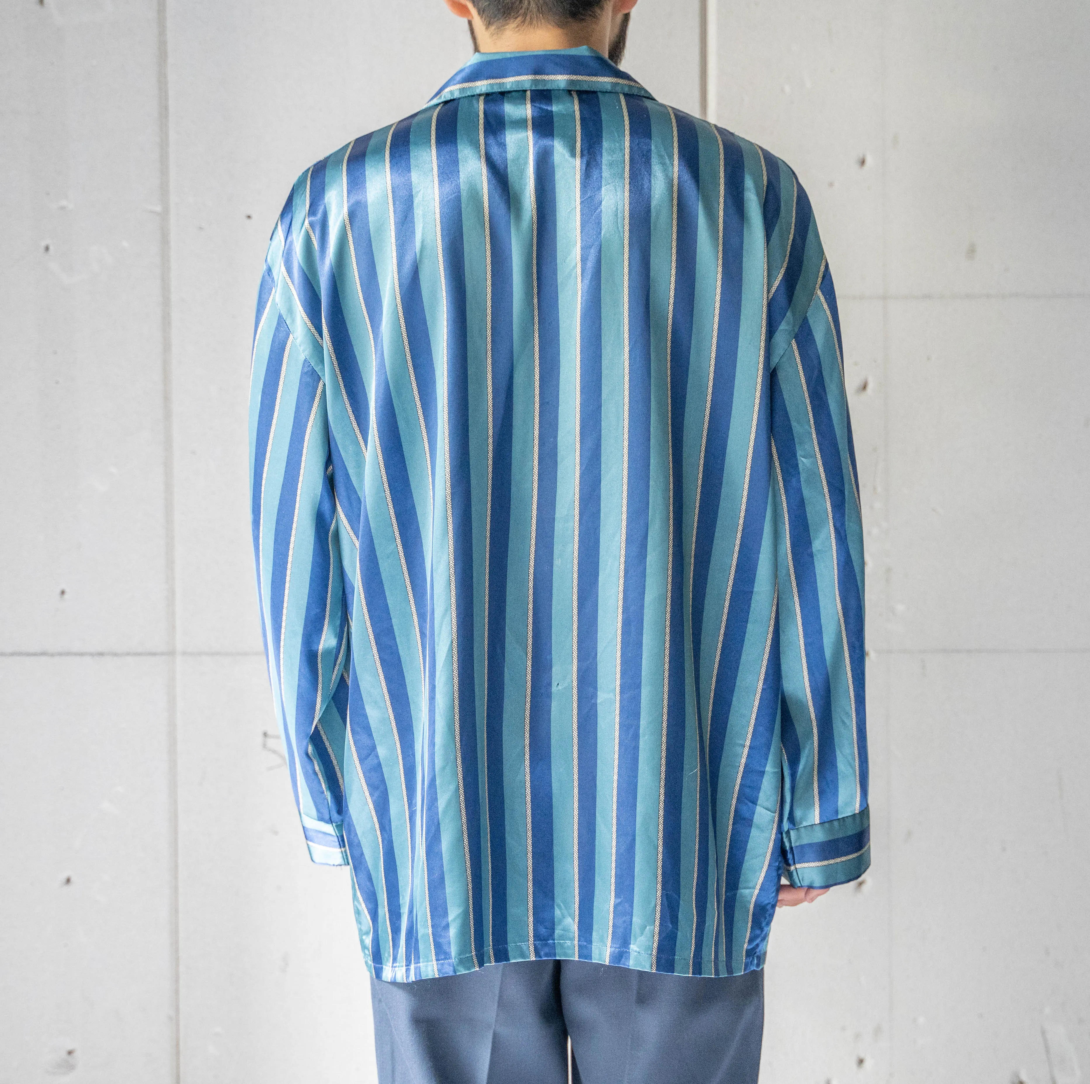 around 1990s Europe blue based stripe pajama shirt