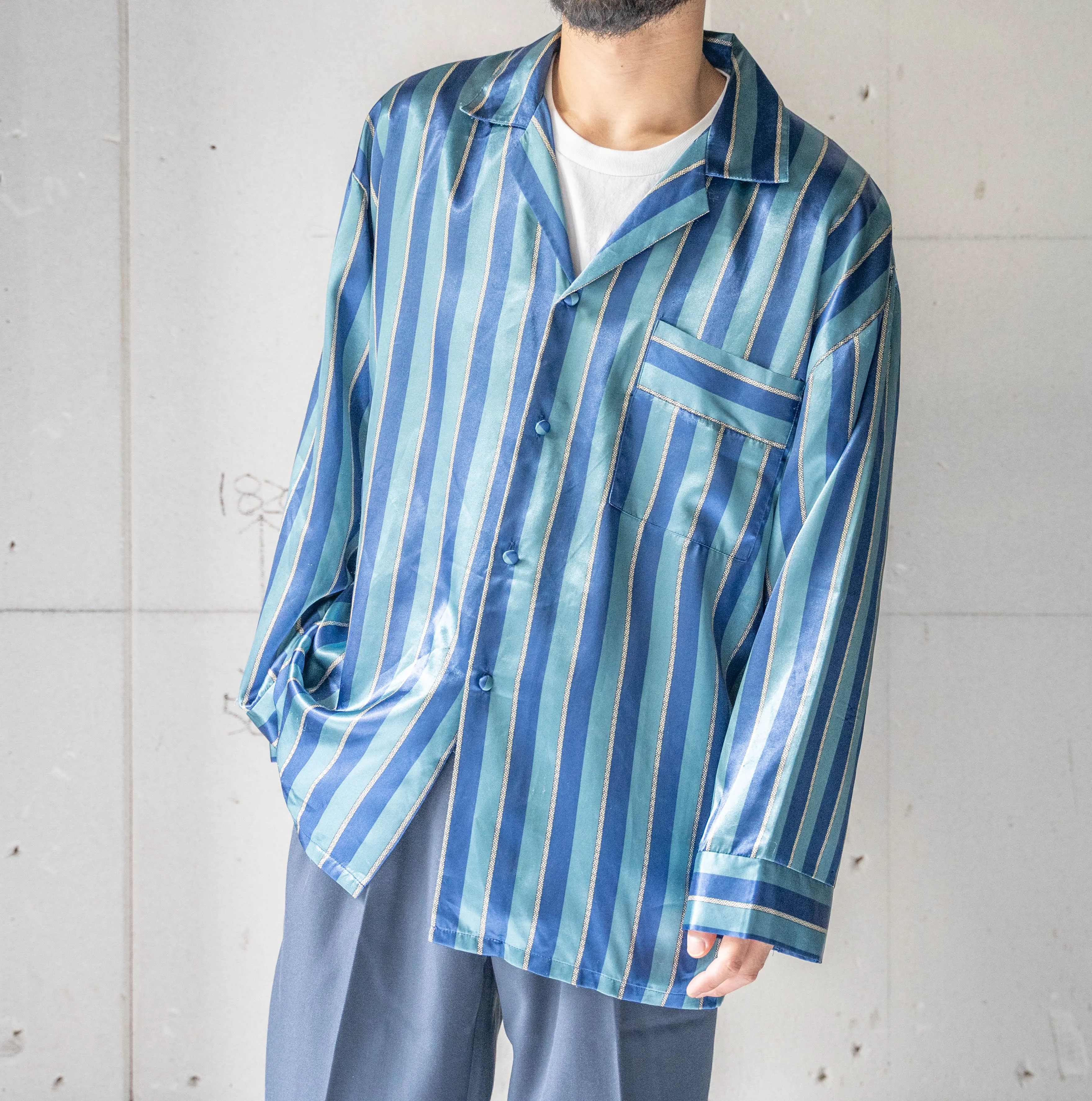 around 1990s Europe blue based stripe pajama shirt