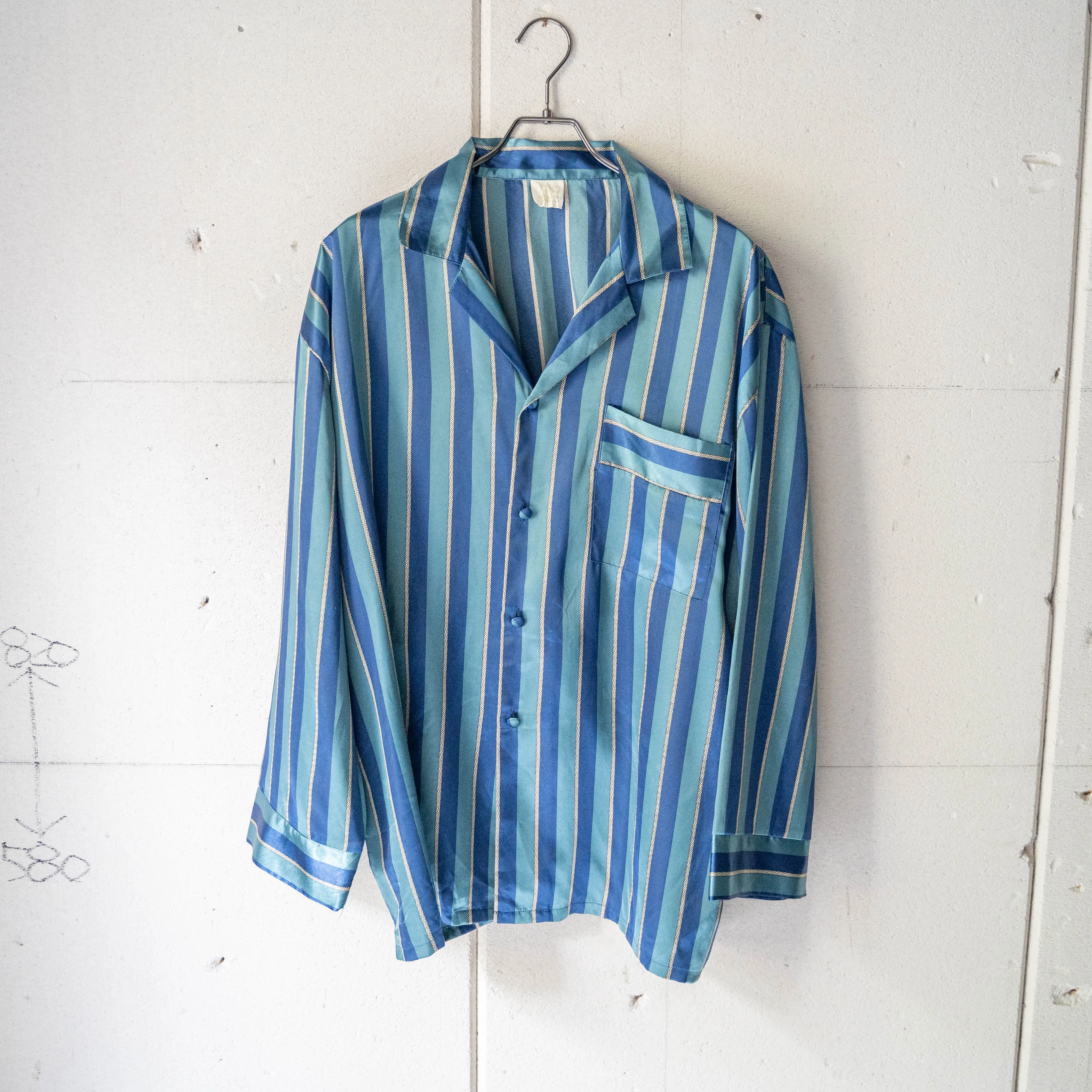 around 1990s Europe blue based stripe pajama shirt