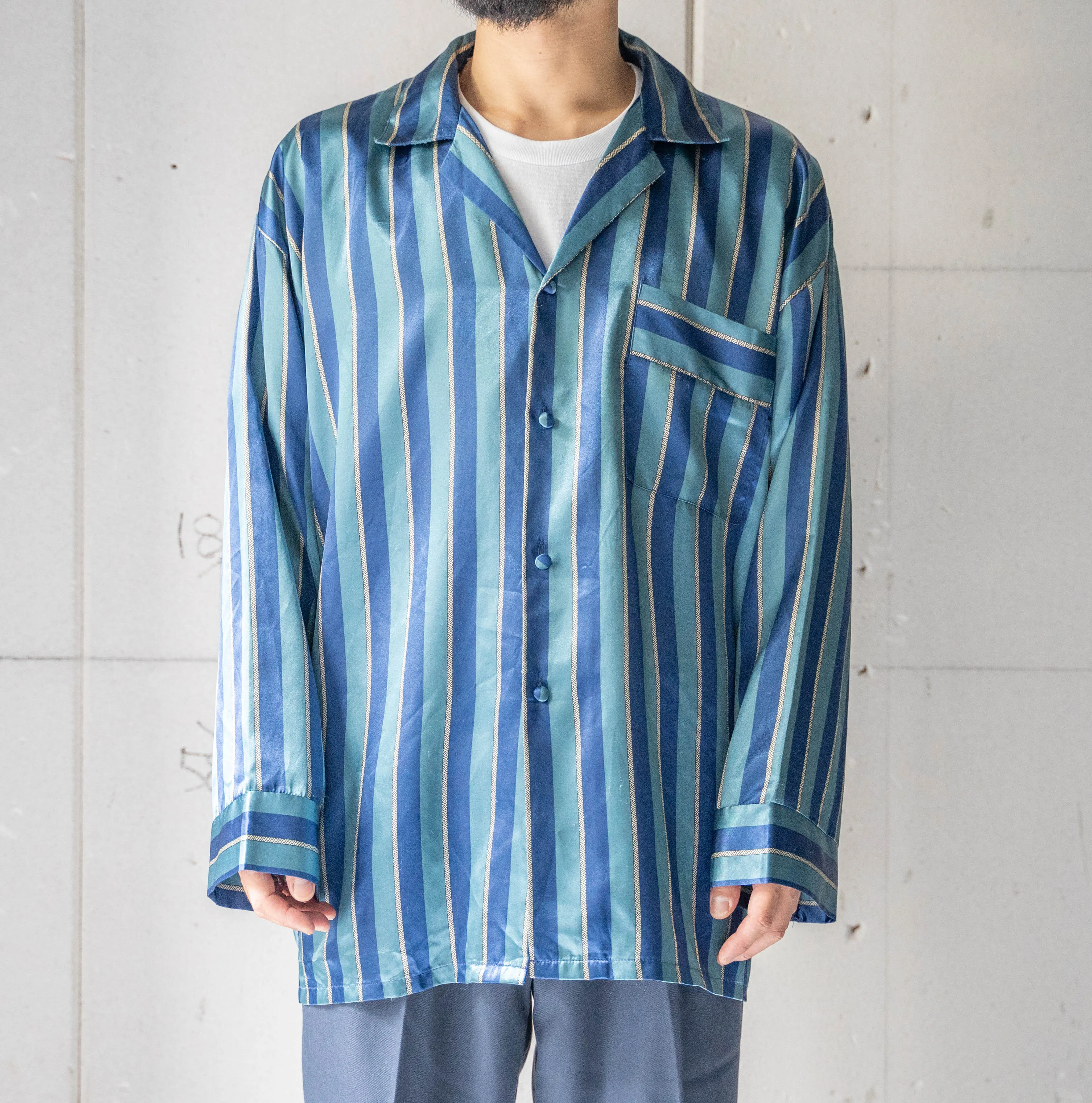 around 1990s Europe blue based stripe pajama shirt