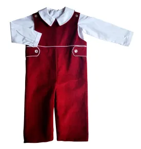 Avignon - Fall Burgundy Corduroy white top Boy Overall set