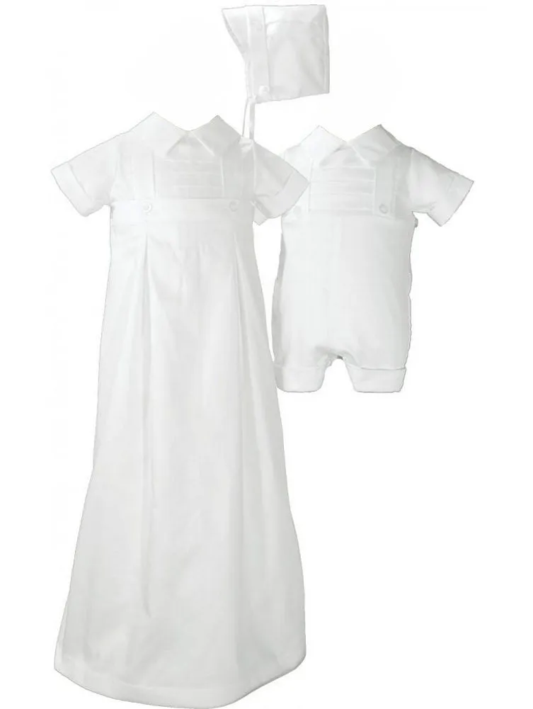 Baby Boys White Satin Cotton Convertible Skirt Hat Romper Christening Set 0-12M