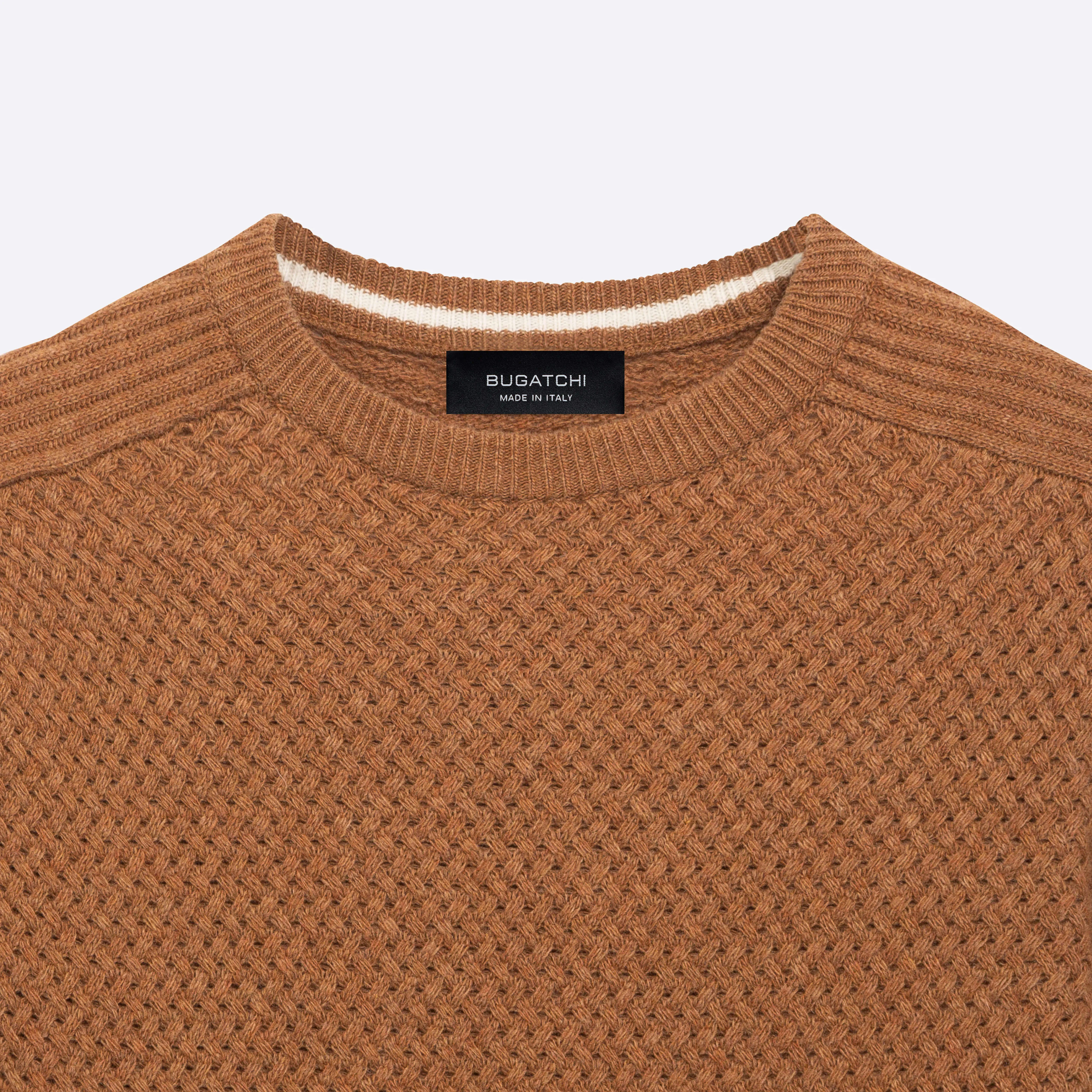 Basketweave Knit Crew Neck Sweater