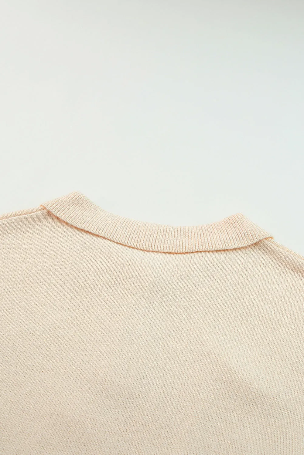 Beige Polo Collar Knitted Mini Sweater Dress