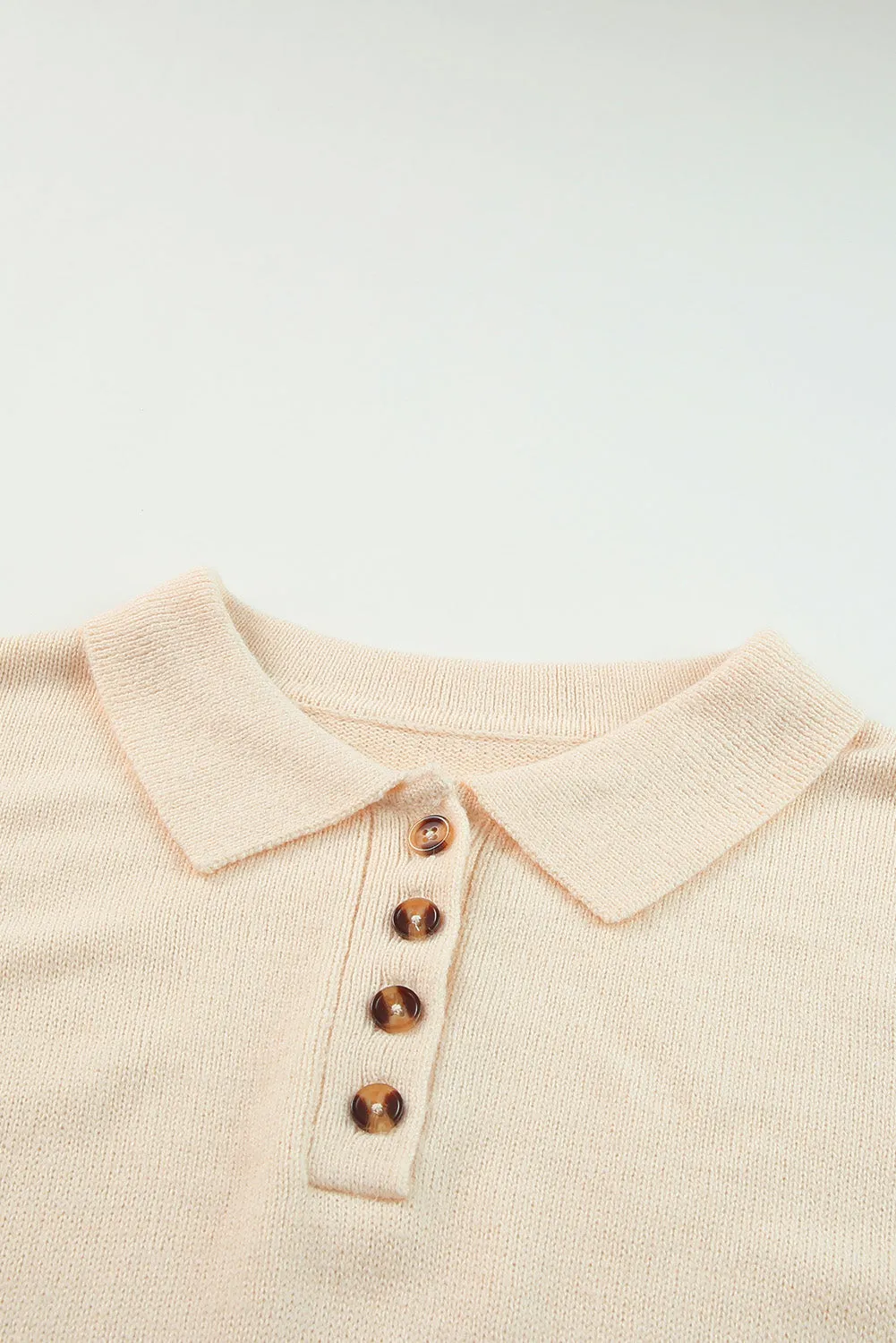 Beige Polo Collar Knitted Mini Sweater Dress