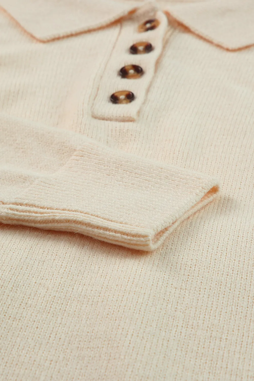 Beige Polo Collar Knitted Mini Sweater Dress