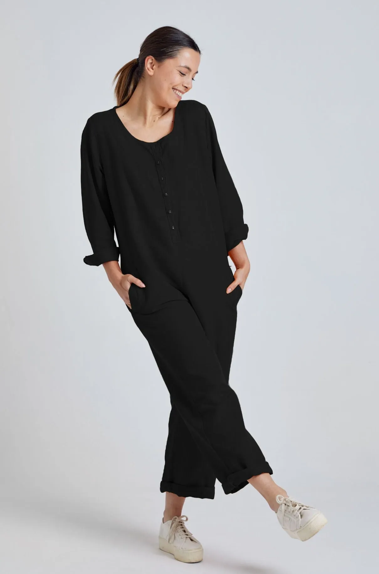 Black Clara Jumpsuit - GOTS Certified Organic Cotton and Linen