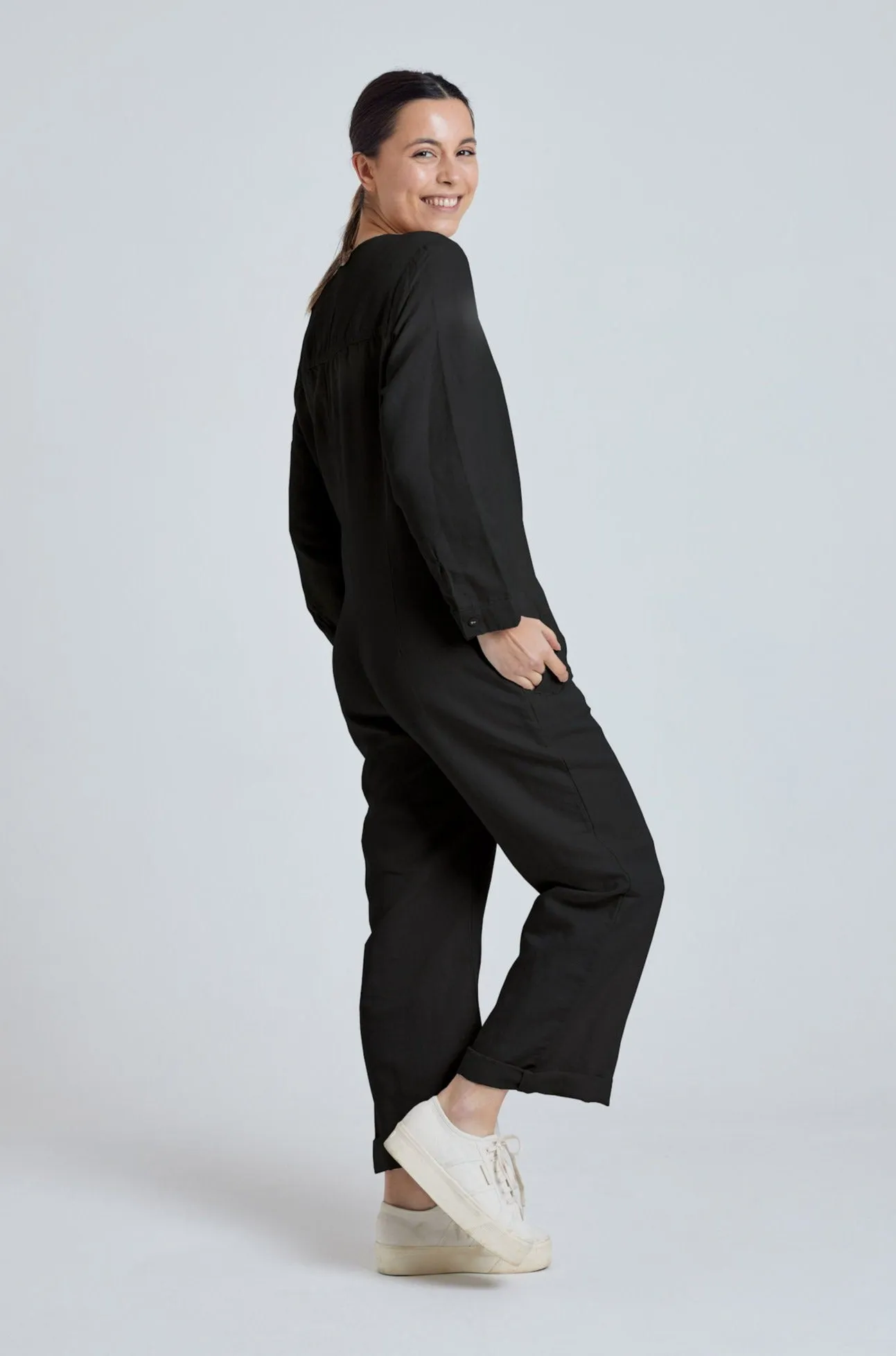 Black Clara Jumpsuit - GOTS Certified Organic Cotton and Linen