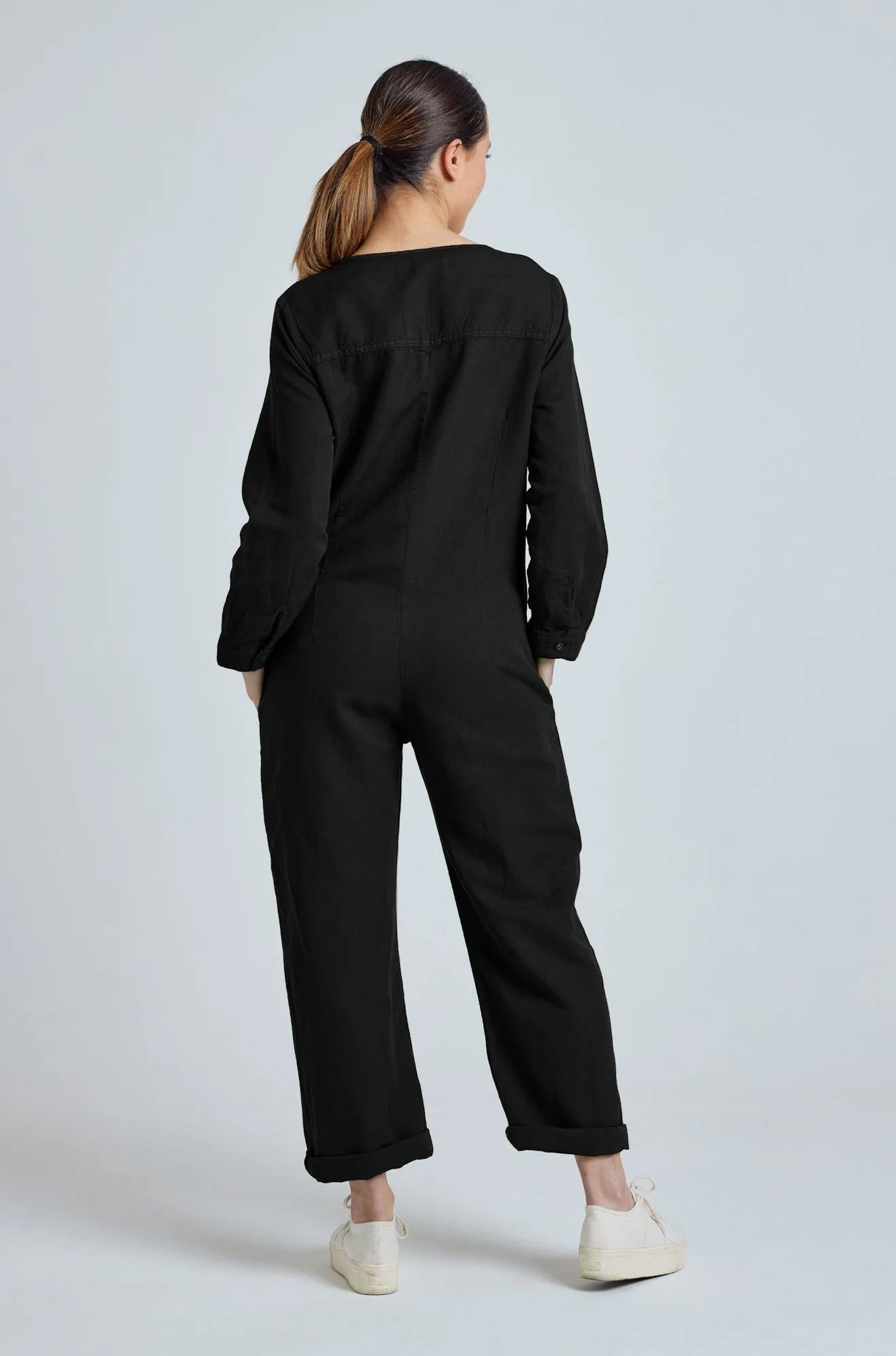 Black Clara Jumpsuit - GOTS Certified Organic Cotton and Linen