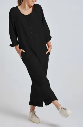 Black Clara Jumpsuit - GOTS Certified Organic Cotton and Linen