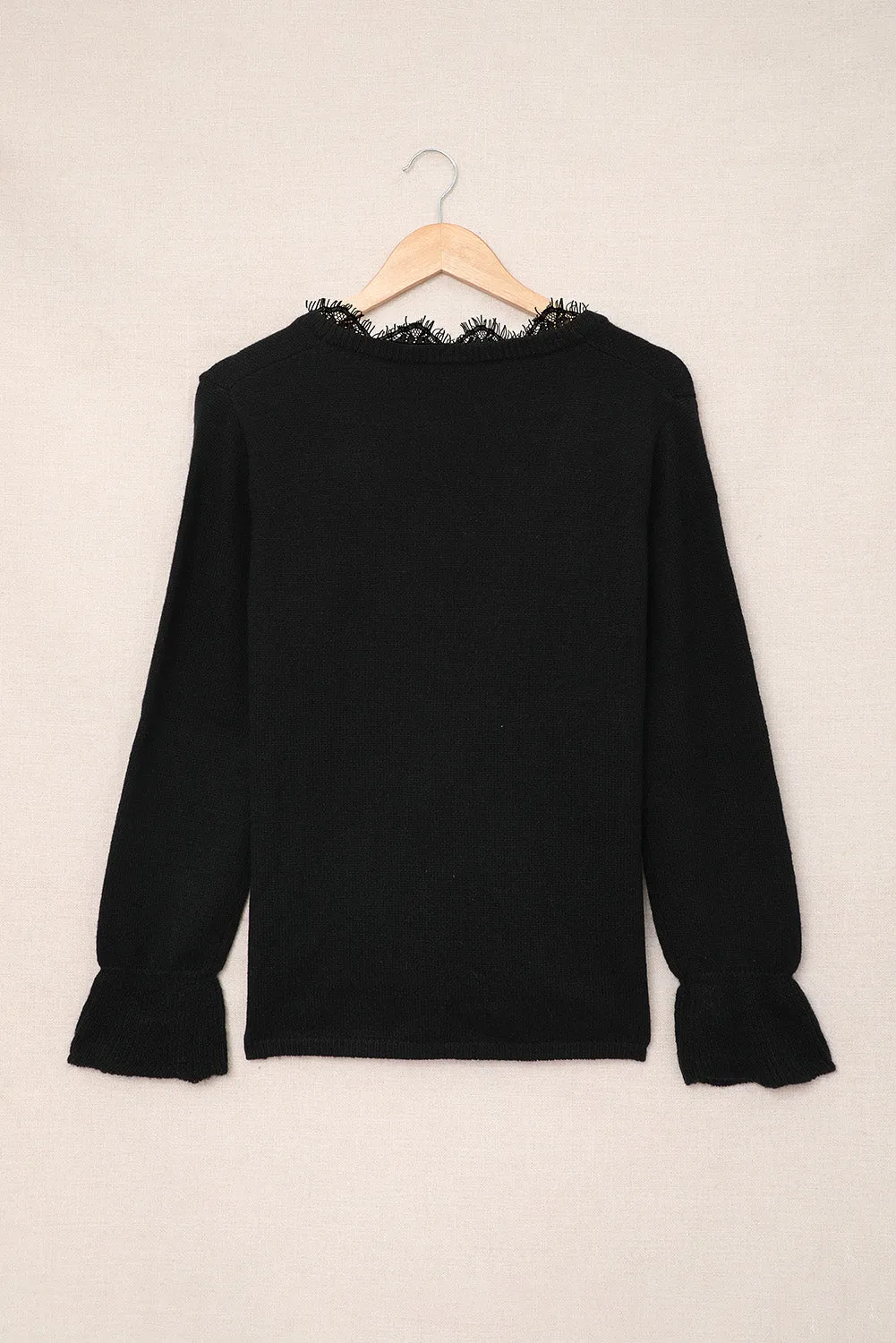 Black Eyelash V Neck Knitted Sweater