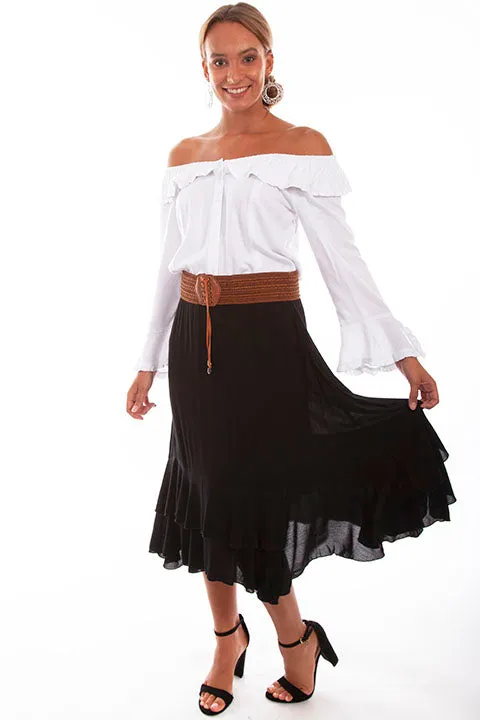 Black Maxi Skirt with Crocheted Band at Bourbon Cowgirl