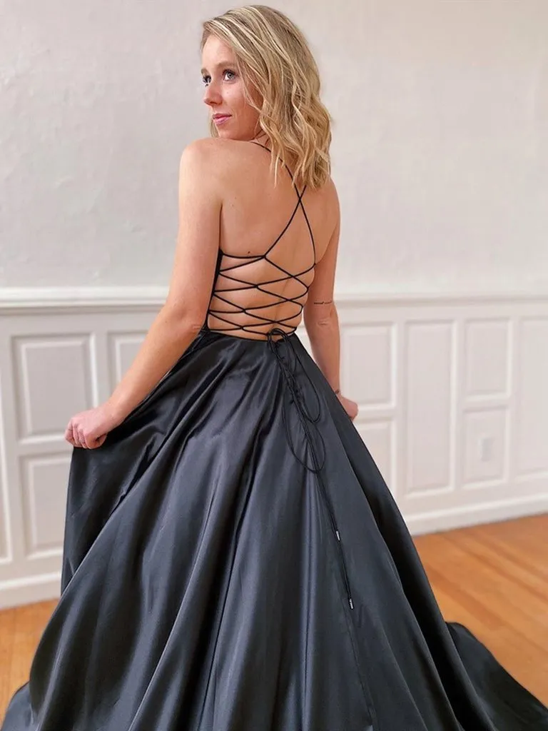 Black Prom Dress Cross Back, Evening Dress, Dance Dress, Formal Dress, Graduation School Party Gown, PC0574