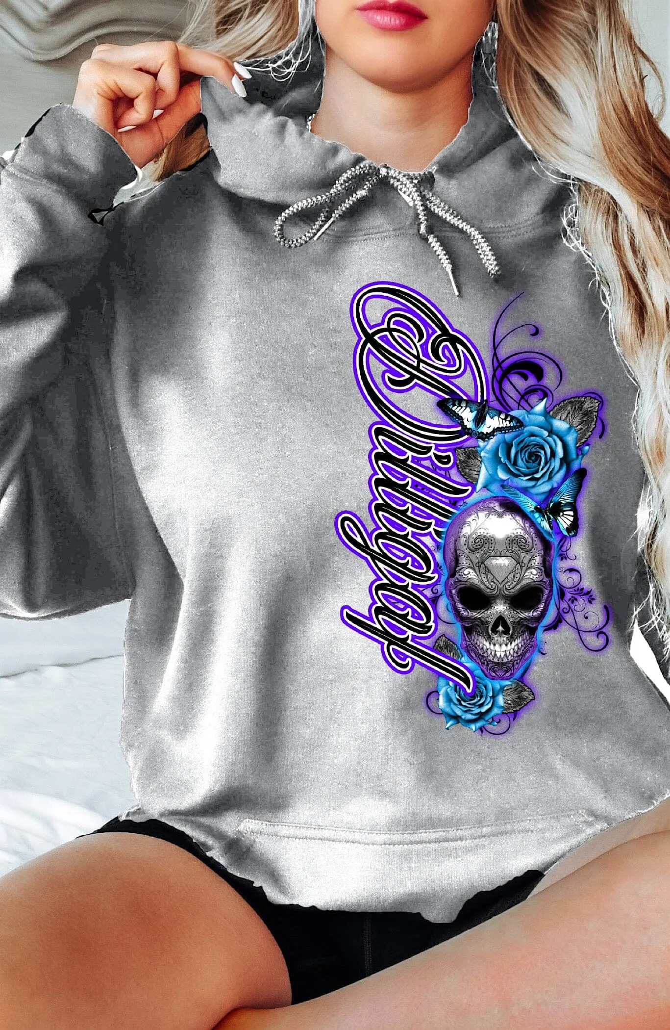 Blue Skull Rose from Heaven Pullover Hoodie