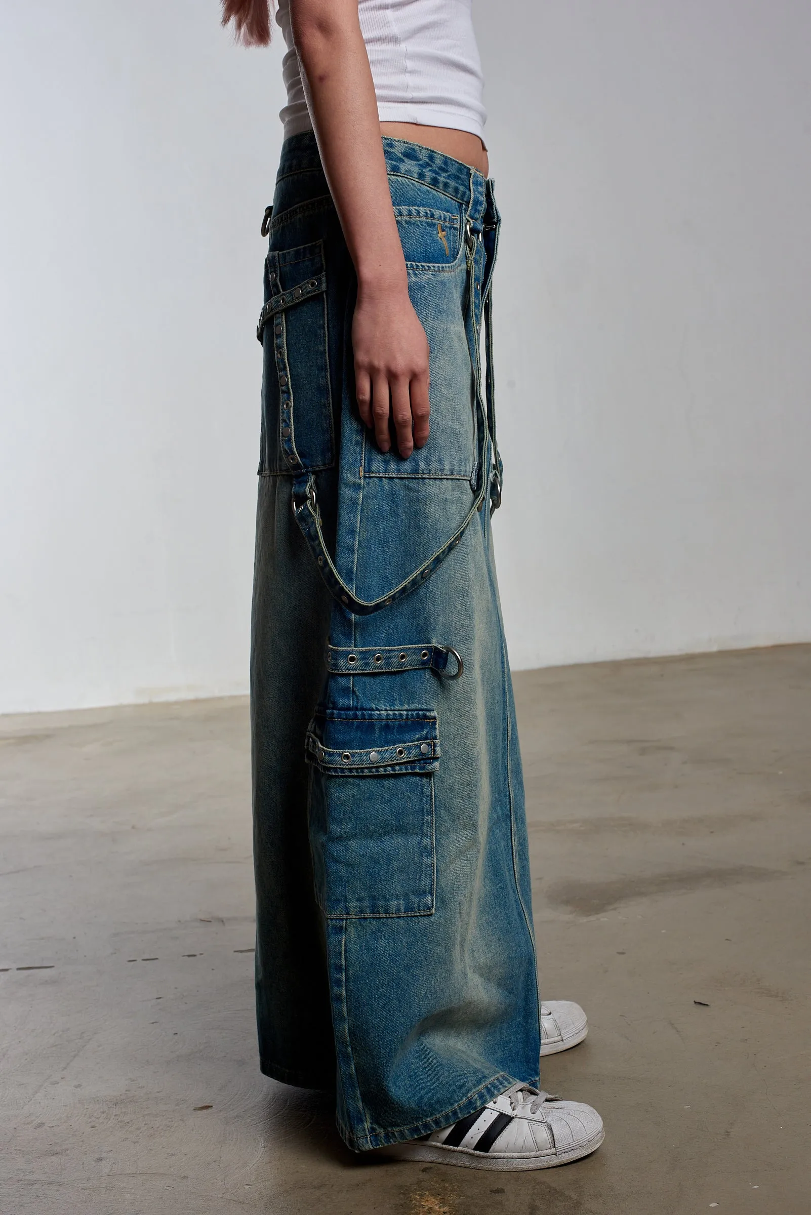 Bondage Denim Midi Skirt Blue