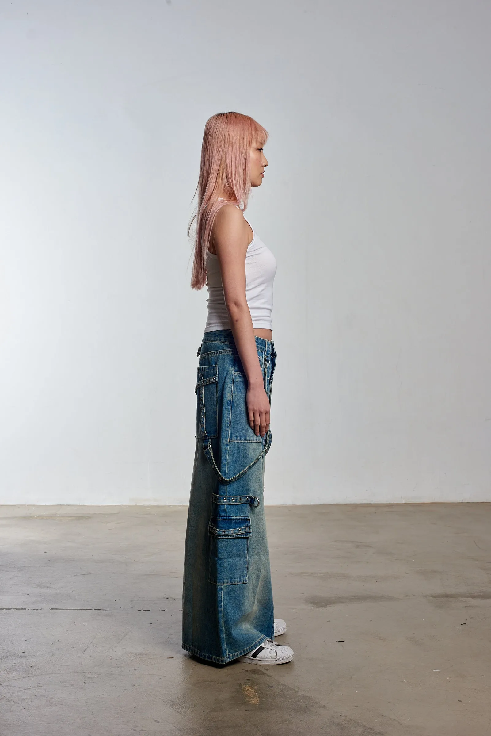 Bondage Denim Midi Skirt Blue