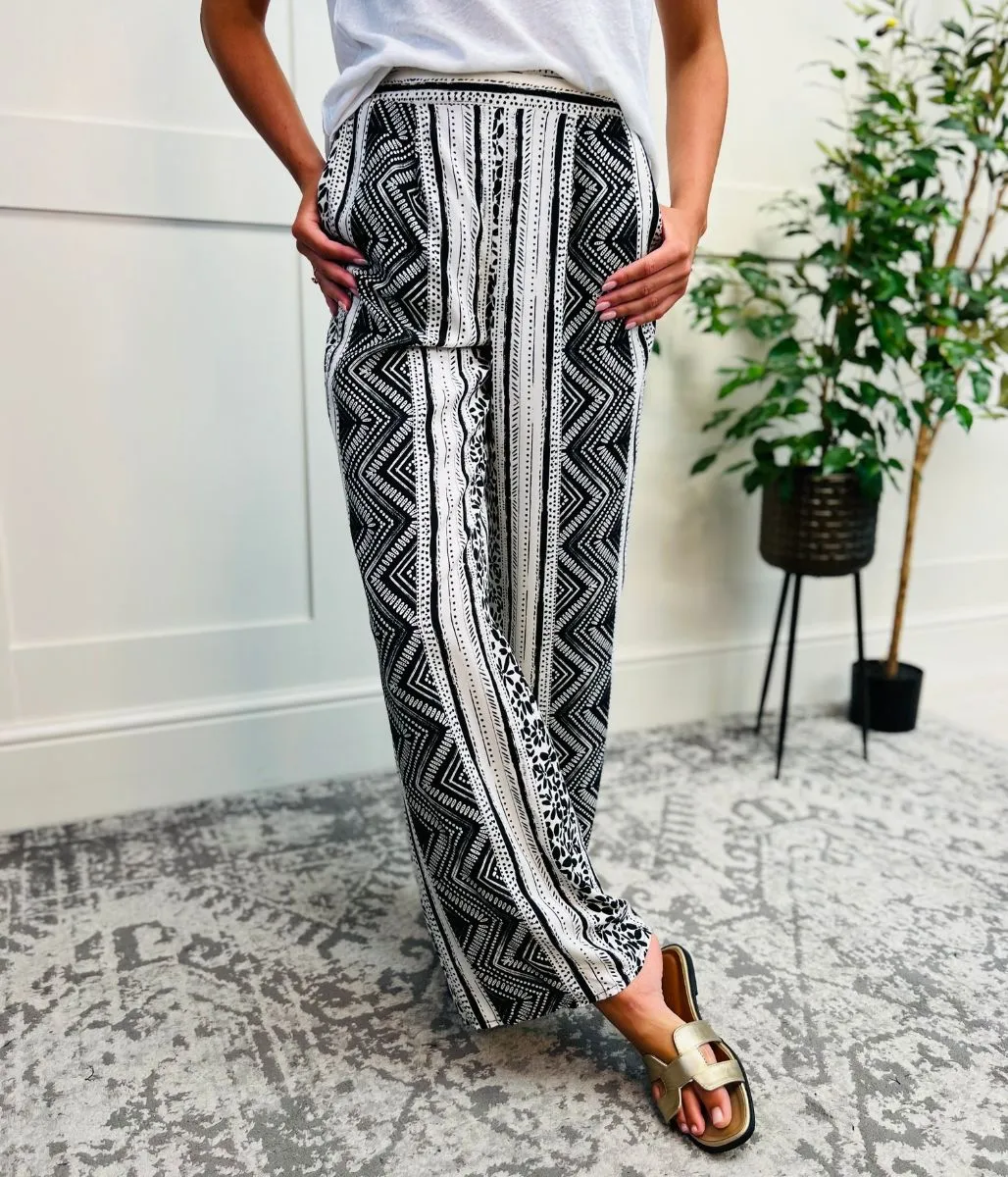 Border Printed Palazzo Trousers