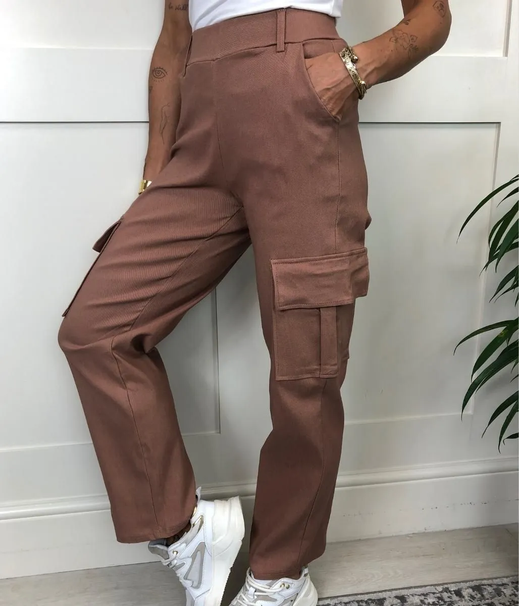 Brown Stretch Cargo Trousers